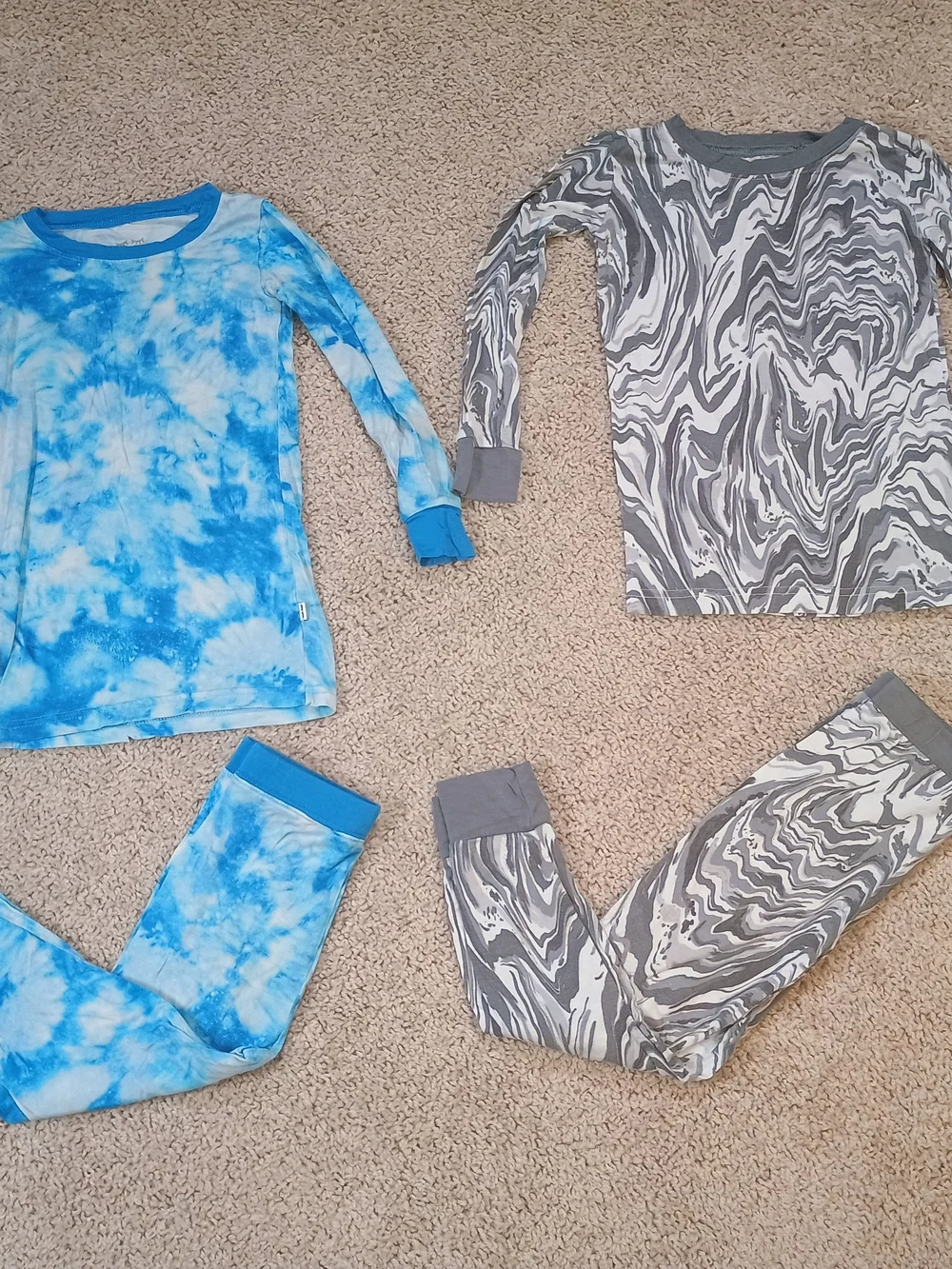 Little Sleepies Blue Water Color And Grey Marble PJ Sets